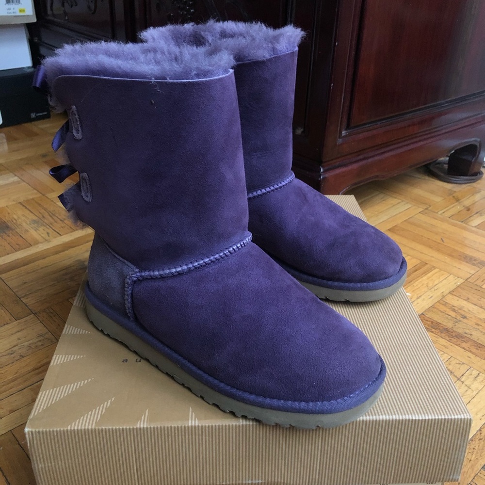 Purple uggs boots with tie back bows